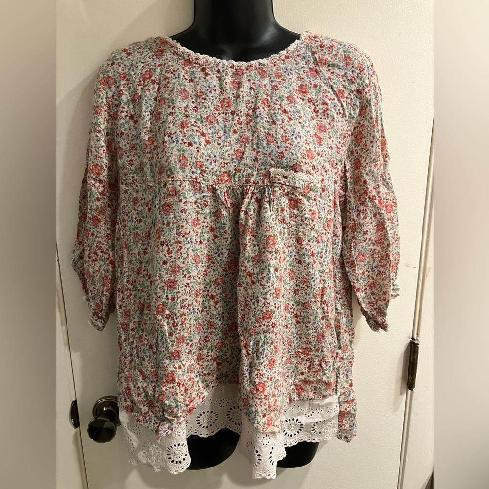 Vintage Hera Floral Lace Woman’s Top Blouse Boho 70’s